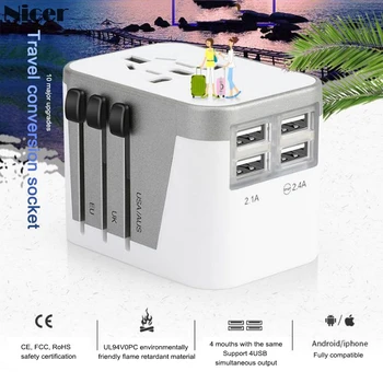 

All In One Universal Travel Adapter 4 USB Port International Power Adapter Charger Worldwide Adaptador For UK/EU/AU/Asia