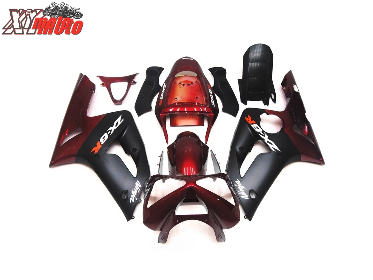 

Motorcycle ABS Fairing Kit For Kawasaki ZX6R 636 2003-2004 Injection Full Fairings ZX-6R 03-04 Matte Black and Red Bodyworks