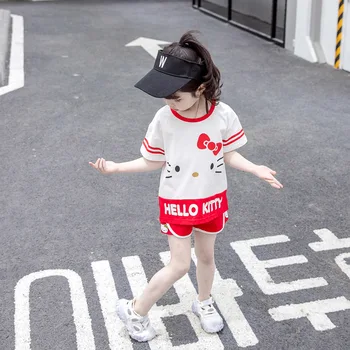 

Toddler Girl Clothes Kids Clothes Baby Girls Clothes Summer Sets Teens Outfits Children Suit 2PCS T-shirt+Shorts Cartoon Cat 6 3