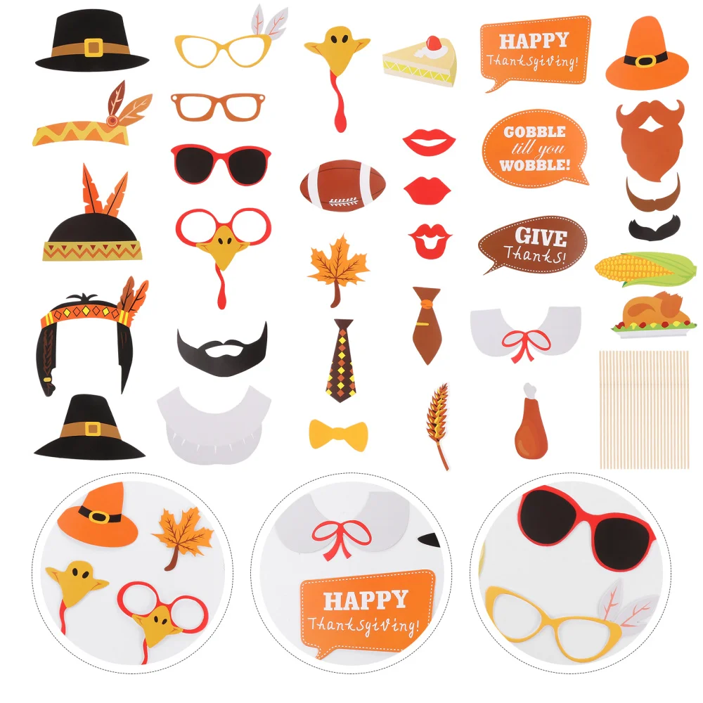 

2 Set Funny Thanksgiving Photo Prop Creative Thanksgiving Beard Hat Glasses Photo Prop for Holiday Activity