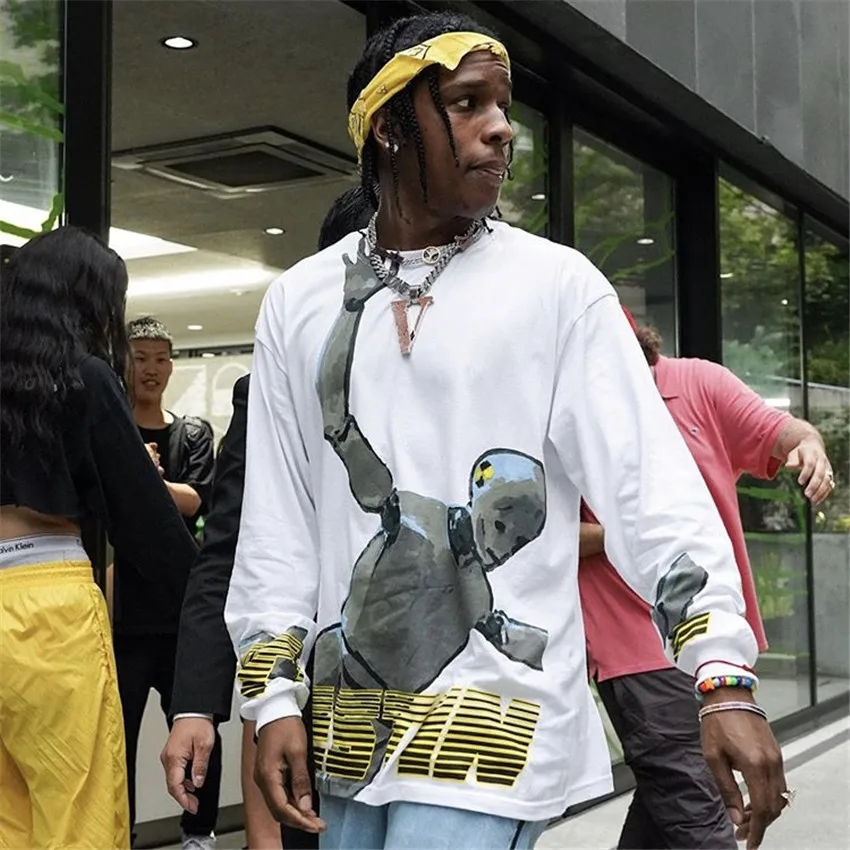 Мужская и женская футболка AWGE ASAP ROCKY TESTING, футболки, новинка, белая, длинный рукав, хлопок, AWGE Tee, Япония, специальное издание, повседневные топы