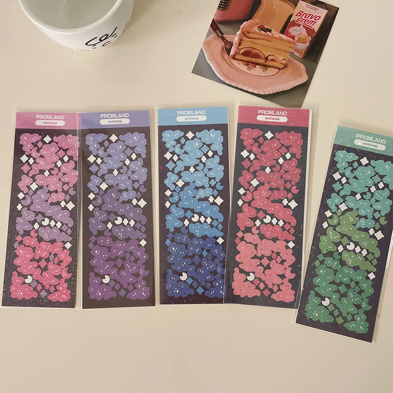 1Pc Gradient Ribbon Star Decoration Laser Stickers Scrapbooking Hand Account Kawaii Stationery Korean Sticker School Suppliesr