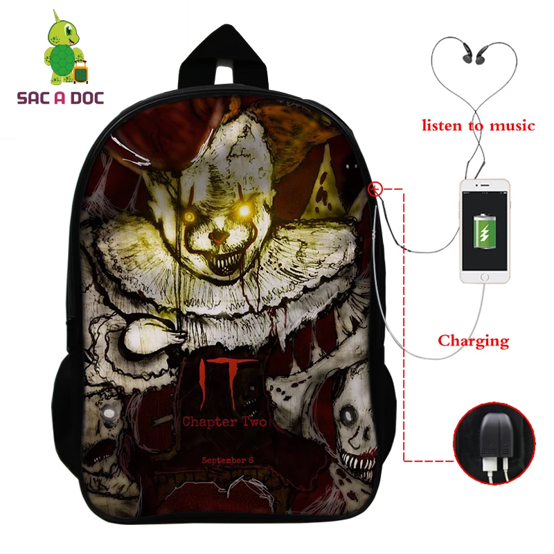 2 Mochila IT Horror Movie рюкзак "Клоун" Многофункциональный USB зарядка латоп рюкзак школьные сумки для подростков женский рюкзак для путешествий - Цвет: 2