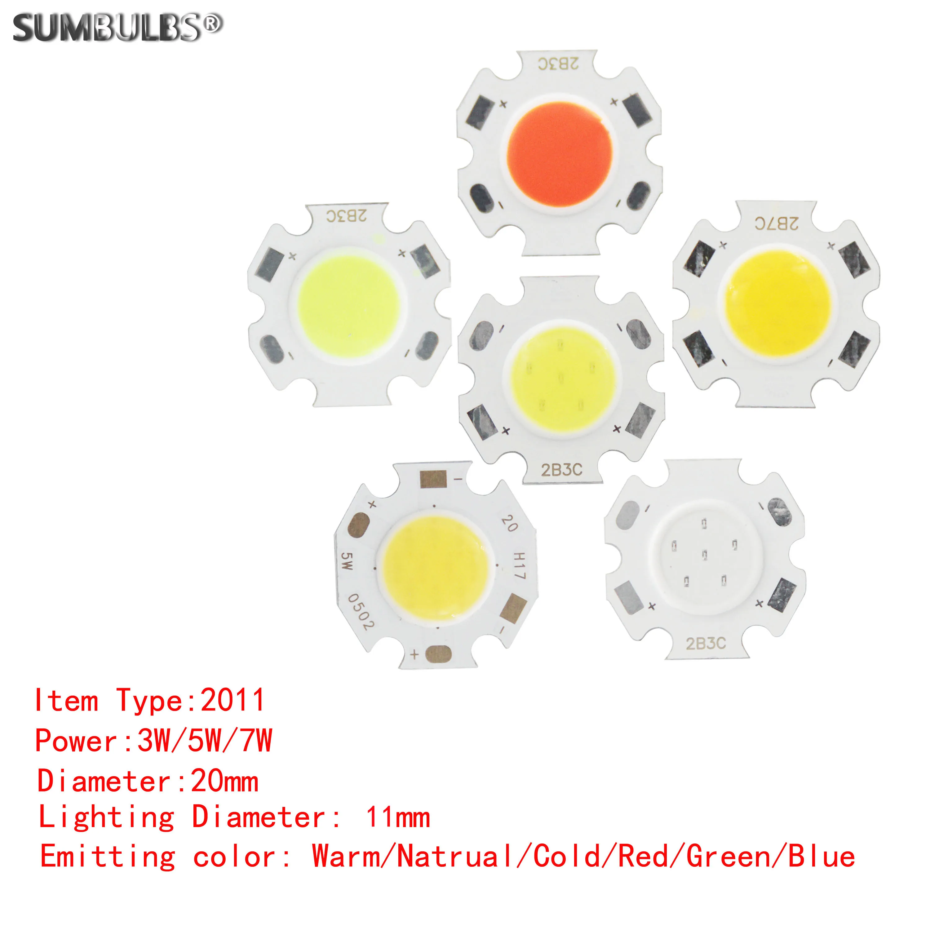 Sumbulbs 10 шт./лот 20 мм Диаметр 2011 3 Вт 5 7 круглый светодиодный COB источник света для