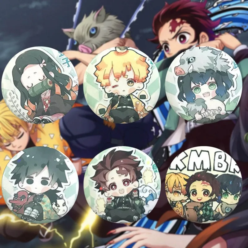 6pcs Anime Demon Slayer: Kimetsu no Yaiba Kamado Tanjirou Cosplay Badge Cartoon Collect Backpacks Bags Badges