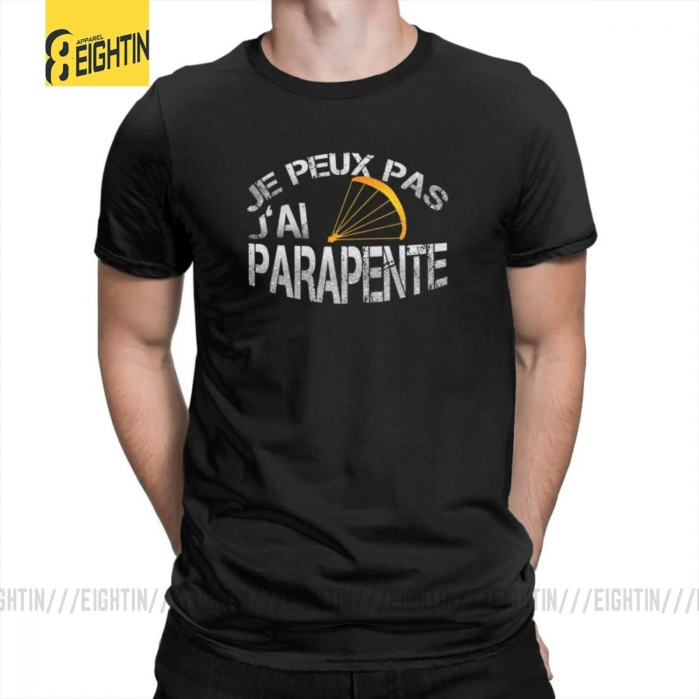 Parapente футболки парапланерная Футболка Мужская Crewneck короткий рукав очищенный хлопок печатная одежда футболки большой размер стильные - Цвет: Черный