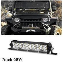 LED robocza listwa oświetleniowa 7 cali 60W Spot Beam podwójny rząd Ultra cienki barra led 4x4 dla samochodów ciągnik łódź OffRoad 4WD ciężarówka SUV ATV 12V 24V