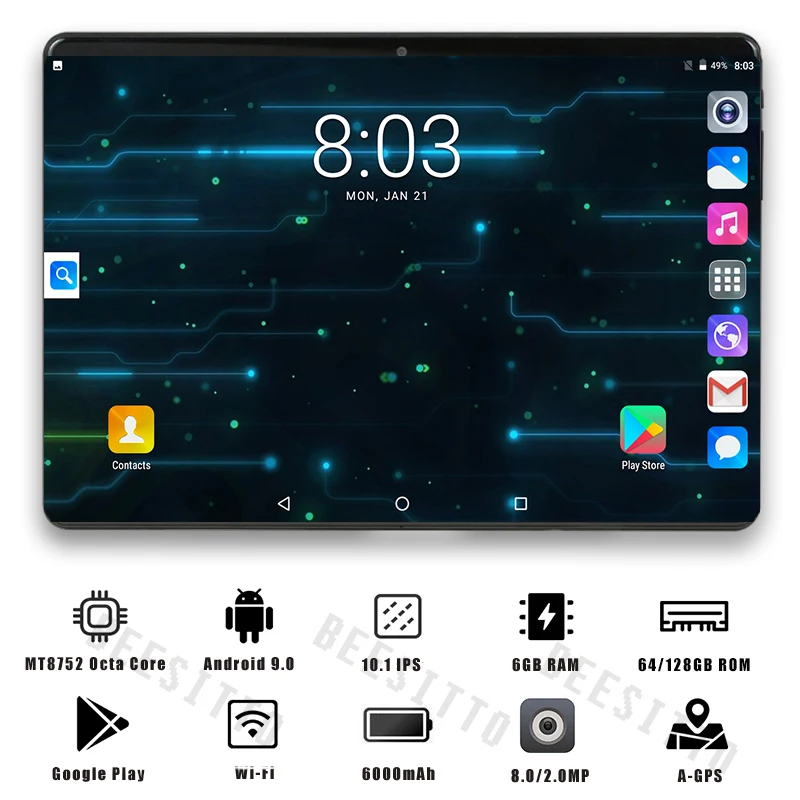 10,1 дюймовый планшетный ПК, Android 9,0, четыре ядра, 6 ГБ ОЗУ, 128 Гб ПЗУ, 3g, 4G, FDD LTE, Wifi, Bluetooth, gps, телефонный звонок, планшет 10
