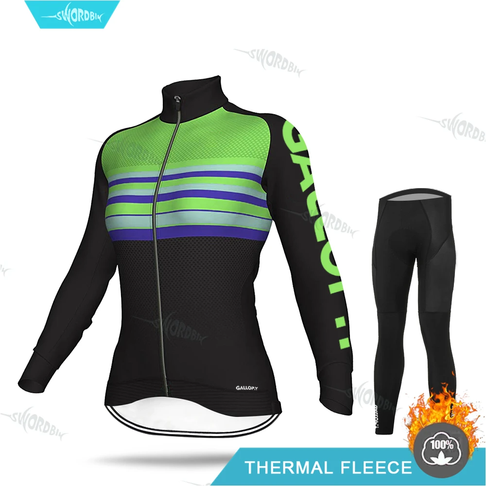 Normal Cycling Set Новая женская велосипедная одежда с длинным рукавом Зимний набор велосипедных Джерси Женский MTB Ropa Ciclismo для девочек дорожный велосипед тепловой флисовый комплект одежды - Цвет: Normal Cycling Set