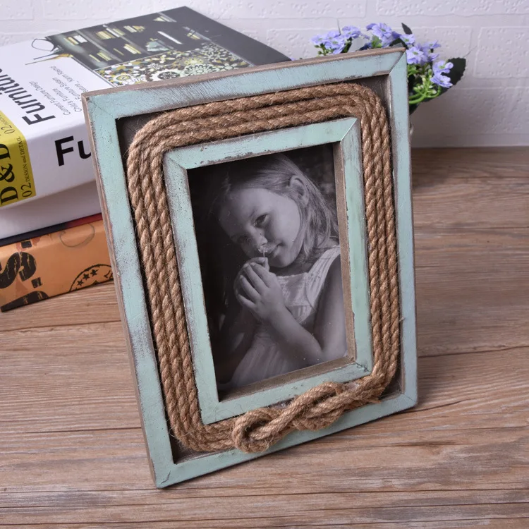 Creative Hemp Rope Frame Rustic Style Home Accessories Wood Photo Frame Old Creative Gift Retro Photo Frame