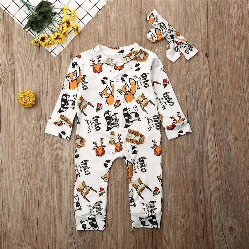 Комбинезон для новорожденных мальчиков с рисунком лисы одежда маленьких девочек