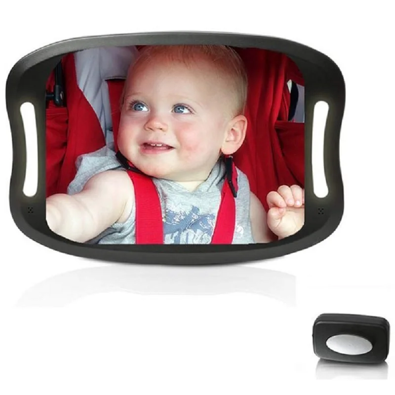 

Baby Car Mirror with Remote Control Soft Led Night Light View Rear Facing Infant in Backseat,Safety Shatter-Proof Frame,360 De