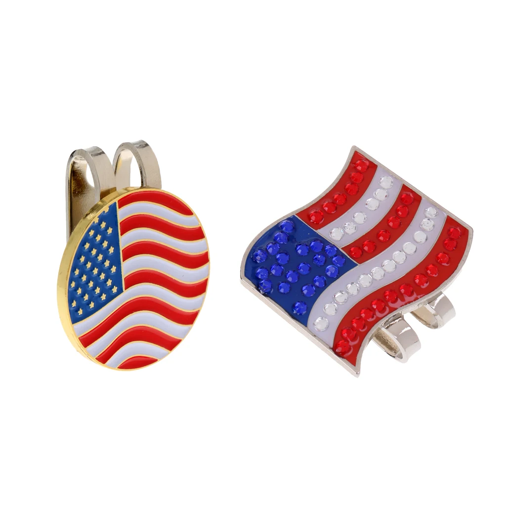 

2 Sets of American Flag Golf Ball Markers with Magnetic Golf Hat Clip