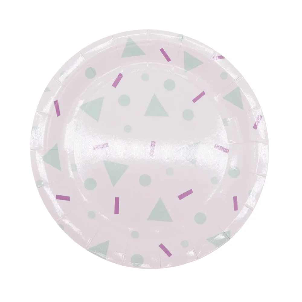 Plate8pcs Party bronzing paper plate disposable disc 7 inch birthday party wedding Christmas cake snack dish paper cup - Color: Plate8pcs