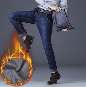 

Hot Sales Winter Thicken Mean Jeans Stretch Denim Warm High Quality Long Pants For Male