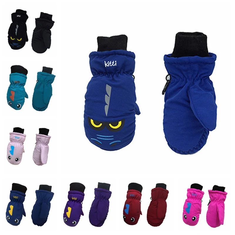 Новые Детские утепленные варежки, теплые лыжные перчатки, прекрасные зимние водонепроницаемые ветрозащитные перчатки для детей 3-6 лет