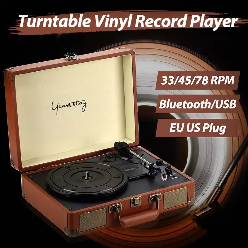 Виниловый проигрыватель пластинок LP диск 33/45/78 об/мин BT USB портативный деревянный