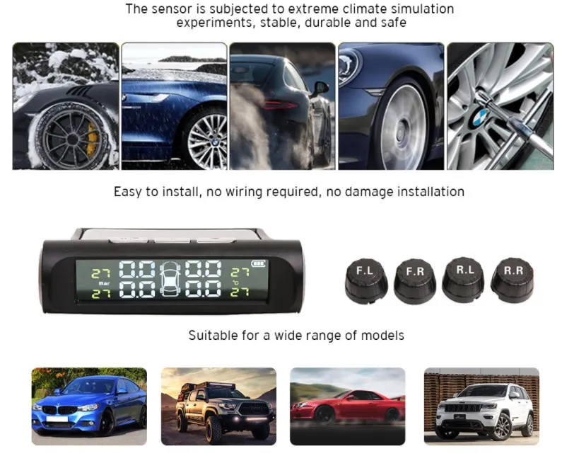 Zeepin TPMS Солнечная энергия USB зарядка автомобильная система контроля давления в