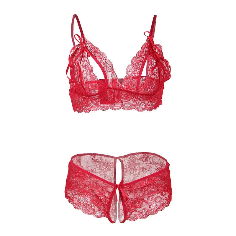 Red Bra Panty Set Ohyeahlover сексуальный полый женский бюстгальтер трусики Набор Экзотические стильные кружева для стриптиза одежда соблазнительные цветочные Fantezi Erotik RL80374 - Цвет: Red Bra Panty Set