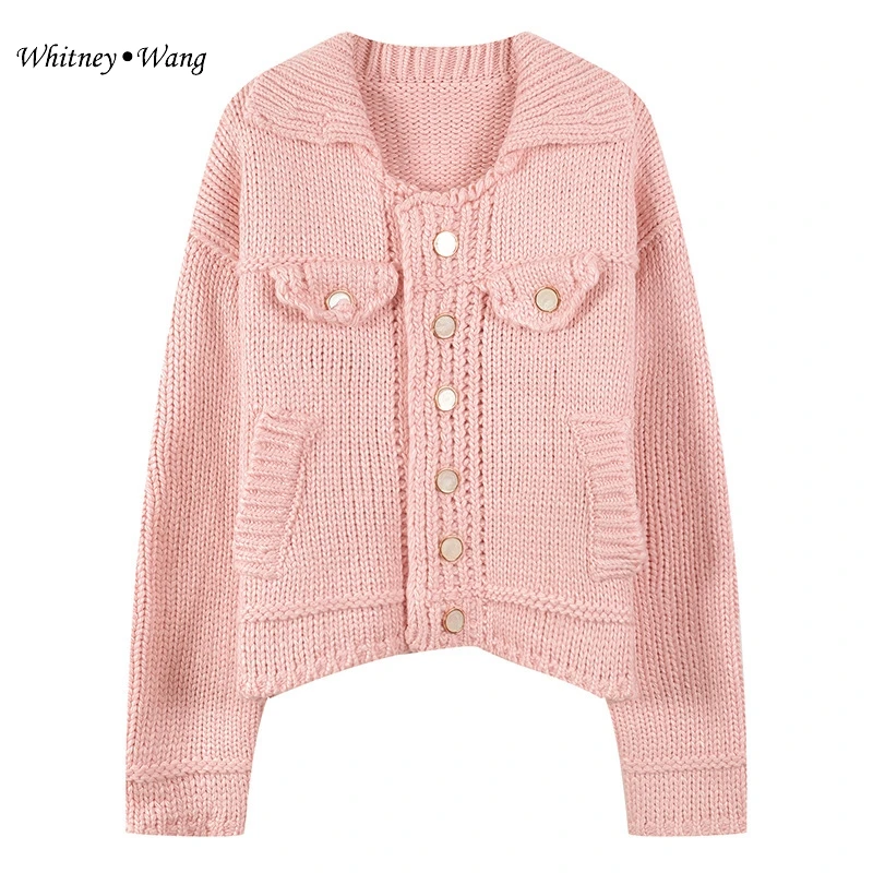 WHITNEY WANG осень зима мода уличная пуговицы женский кардиган джемпер pull femme sueter mujer invierno