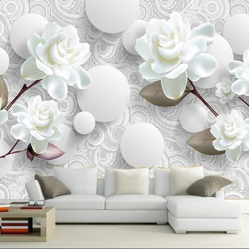 

3D Wallpaper Modern Simple White Flowers Ball Murals Living Room TV Sofa Home Decor PVC Self-Adhesive Removable PVC Wall Papers
