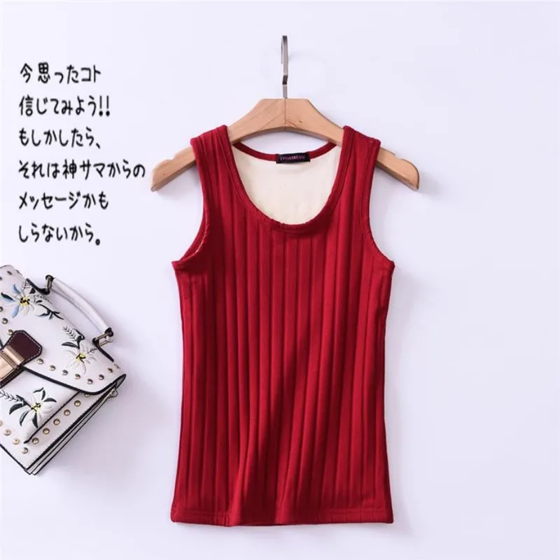 Cotton Velvet Vest Thermal Bottoming Shirt For Women Autumn Winter Cashmere Warm Tight Lady Tank Tops(4)
