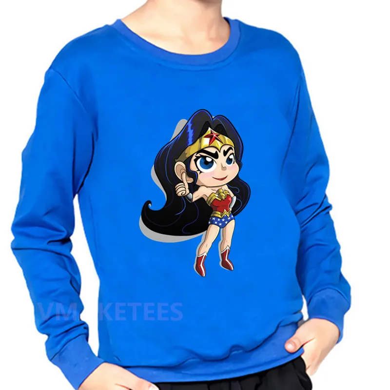 Детские толстовки с капюшоном с героями мультфильмов Wonder Woman хлопковая Осенняя толстовка для мальчиков и девочек забавная одежда для малышей KYT5211 - Цвет: 5211D-Blue