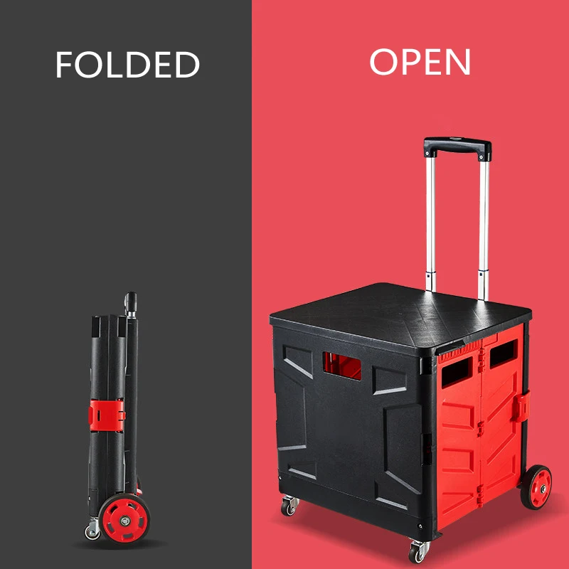 E-FOUR Smart Cart Collapsible Rolling Utility Cart Basket Grocery Shopping Teacher Hobby Craft Art Two-Wheeled Collapsible Hand