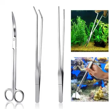 

BESTOMZ 3 in 1 Stainless Steel Aquarium Tank Aquatic Plant Tweezers and Scissors spatula Tool Set Aquariums & Fish Starter Kits