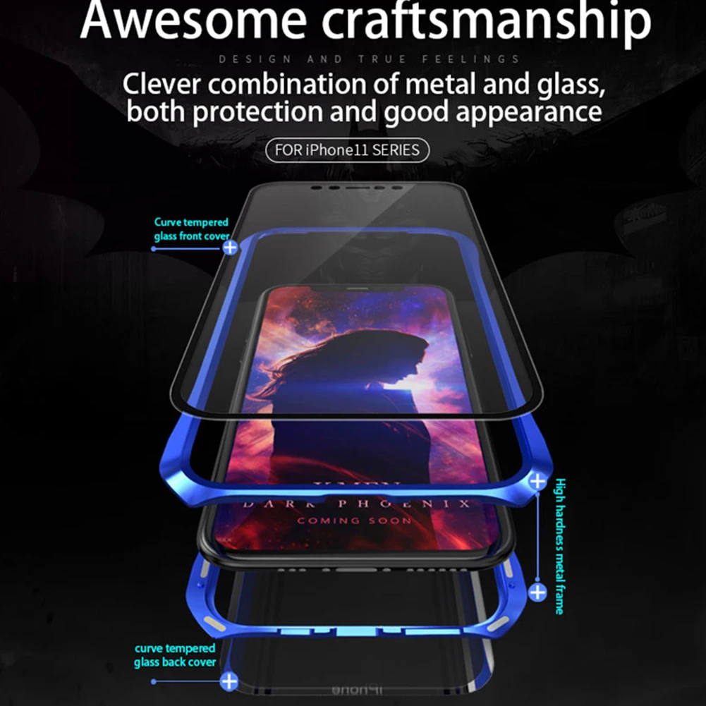 Чехол-бампер с магнитной адсорбцией для iPhone 11 Pro Max, двусторонний чехол из закаленного стекла для samsung Note 10 Plus