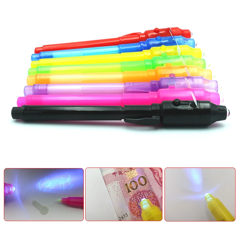 1/3pcs 2 In 1 Magic Luminous Light Pen UV Writing Invisible Ink Pen Kid Toy