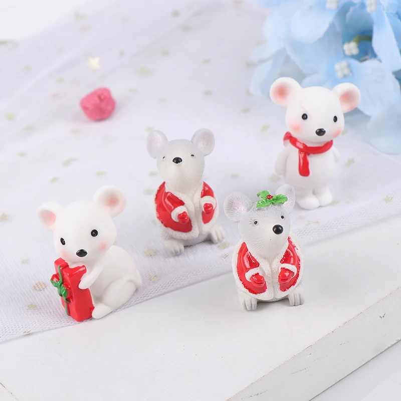 1PCS New Year Christmas Snow Rat Little Mouse Gift Children Toy Decoration Small Statue Figurine Ornament Miniatures