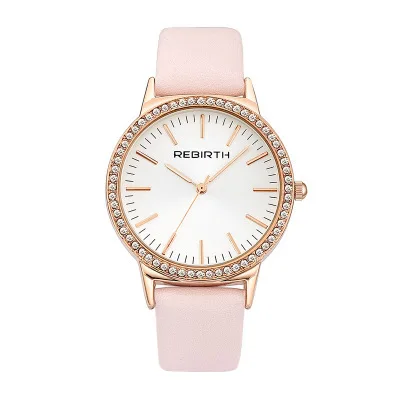 

Rebirth Circle Waterproof Leather Belt Quartz Watch Women's with Diamond Fashion Fresh Quartz Watch