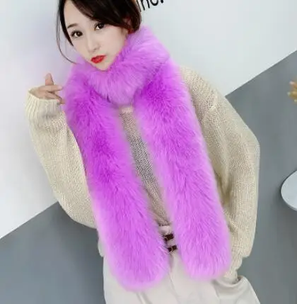 purple Осенне-зимний женский длинный шарф из искусственного лисьего меха, женский зимний модный плотный теплый шарф, шаль из пашмины, шарфы и палантины R2558 - Цвет: purple