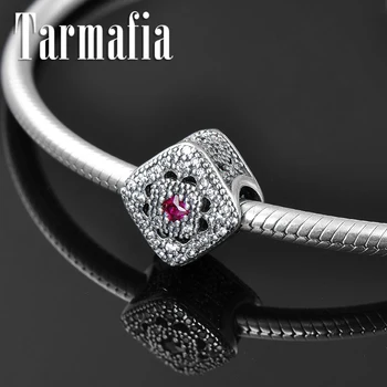 

Luxury Clear Zircon Crystal Beads Authentic 925 Sterling Silver Pink CZ Charm Fit Original Pandora Charm Bracelet Jewelry making