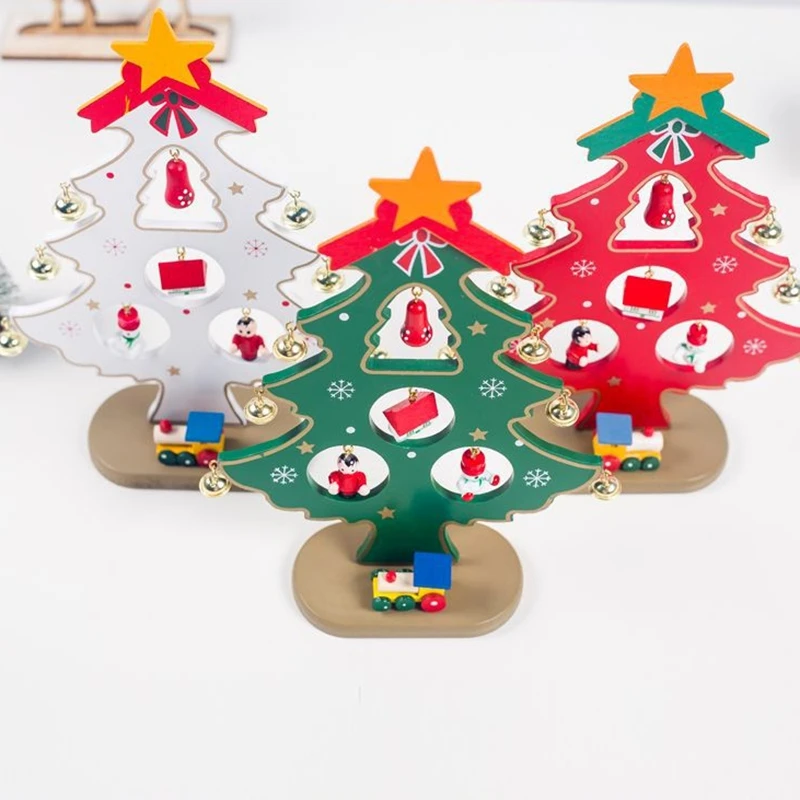 

Diy Wooden Christmas Ornaments Tree Ornaments Festival Party Xmas Tree Table Desk Decoration Red
