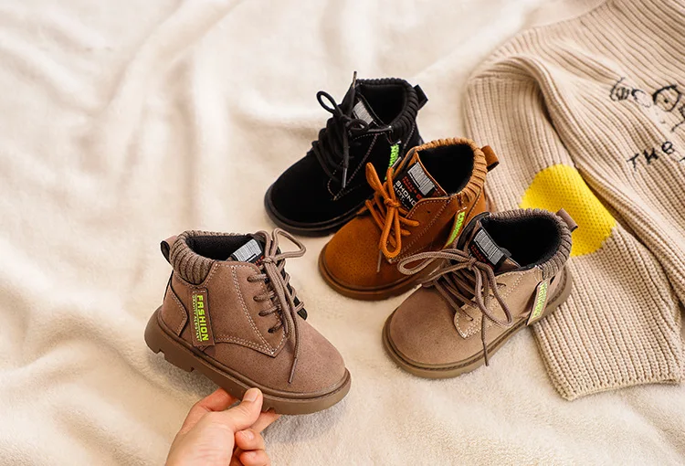 Winter New Children Flat with Boots Kids Fashion Non-slip Martin Boots Boys Girls Plus Velvet Keep Warm Boots
