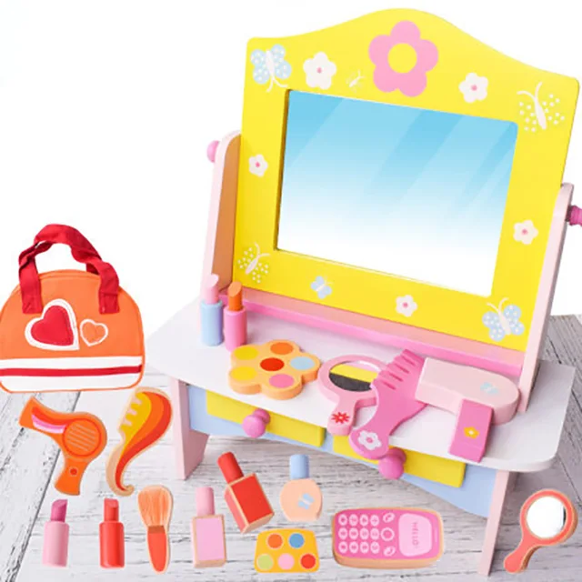 Toy Woo Wooden Toy Girls Baby Pretend Play House Simulation Toys Suit Cosmetics Bag Toys Educational Girls Gift 4