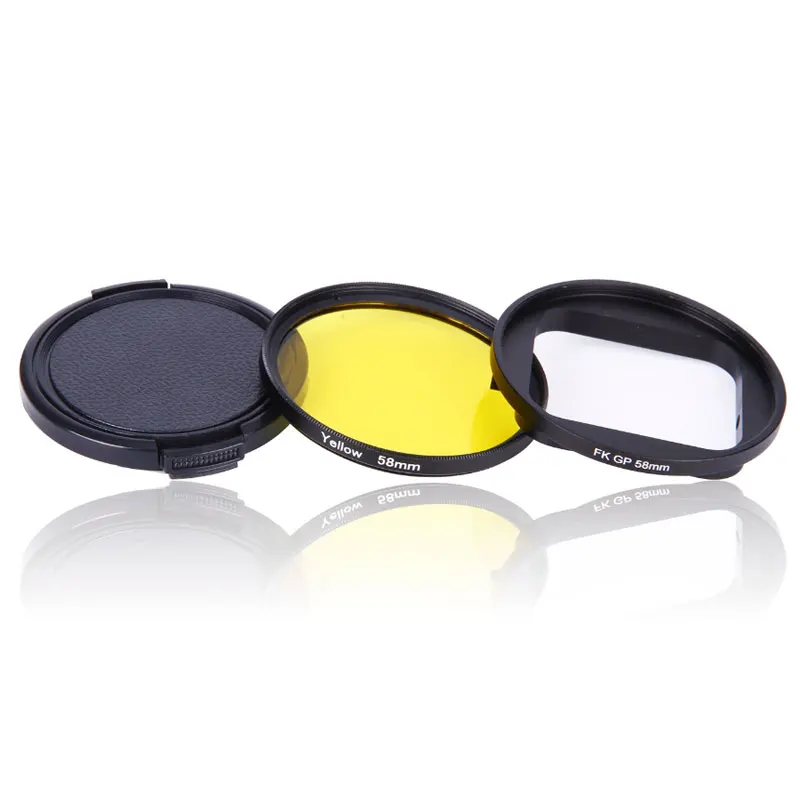 58mm UV CPL FLD 고프로 히어로 5 6 방수 하우징 케이스 필터, 레드 옐로우 퍼플 오렌지 컬러 필터 + 렌즈 캡 + 어댑터 링