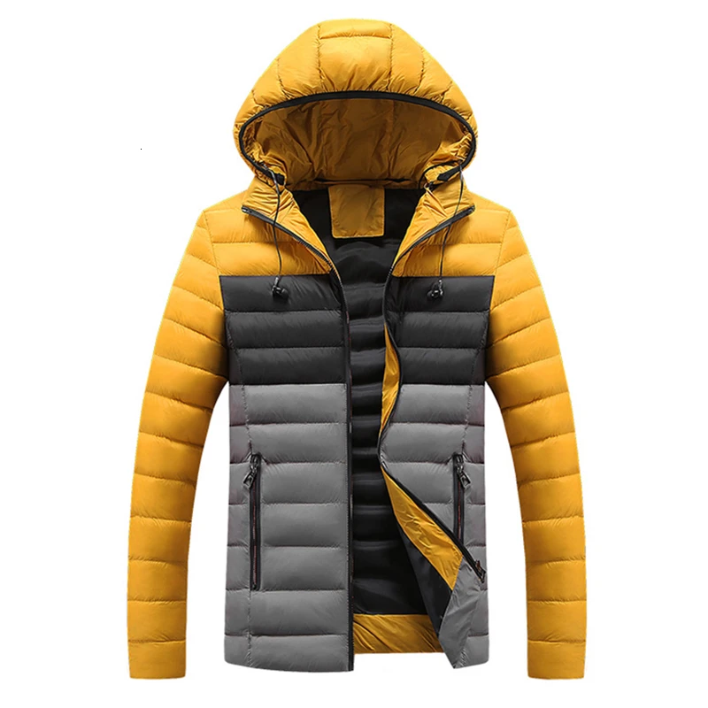 NEGIZBER, зимние мужские парки, куртка в стиле пэчворк, повседневные пальто с капюшоном, мужские модные водонепроницаемые ветровки, мужские куртки - Color: yellow