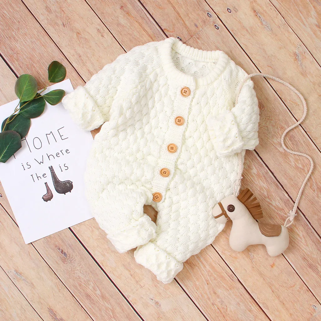 3M-2year Newborn Clothing Baby Boy Girl Winter Button Sweater Knitted Jumpsuit Romper Warm Outfits ropa recien nacido Toddler