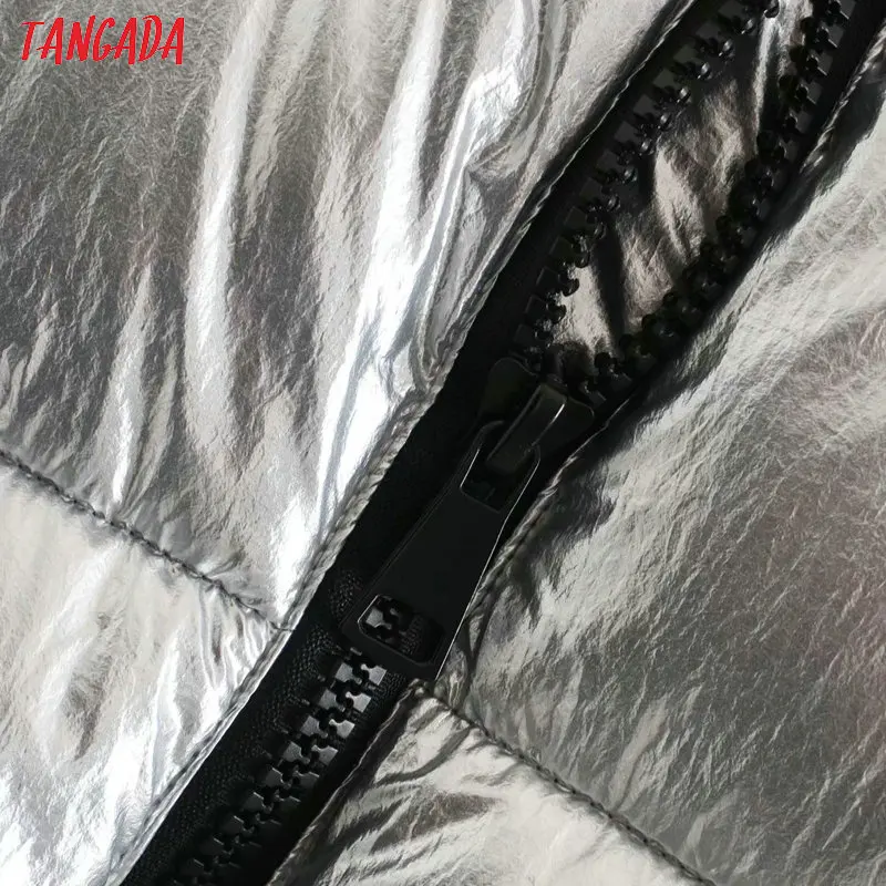 Tangada женское серебряное длинное пальто с капюшоном большого размера, плотное теплое зимнее пальто с длинным рукавом и карманами, 4M193