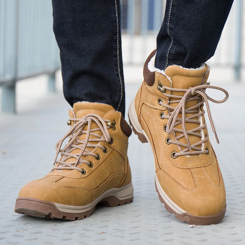 Genuine Leather Men Boots With Fur Waterproof Warm Snow Boots Men Winter Work Casual Shoes Military Ankle Boots