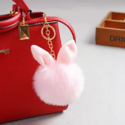 

Pompom Keychain Pom Pom Key Chain Fluffy Fake Rabbit Fur Ball Key Ring Plush Women Bag Charm Accessories Car HandBag Keyring