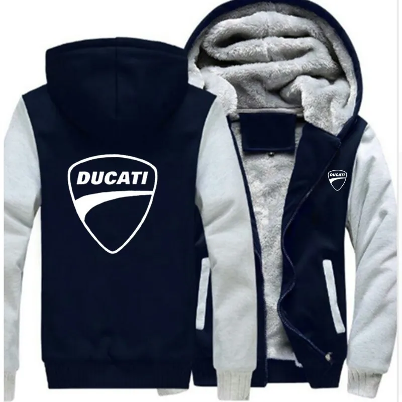 Новая зимняя куртка Ducati с принтом логотипа автомобиля плюс бархатная стеганая куртка на молнии теплая Толстовка Повседневная модная спортивная Harajuku мужская хлопковая