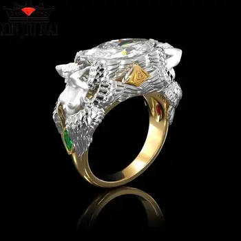 

2020 new mermaid 14K gold-plated ring two-tone angel charm white marquise large gem zircon ladies ring wedding jewelry gift