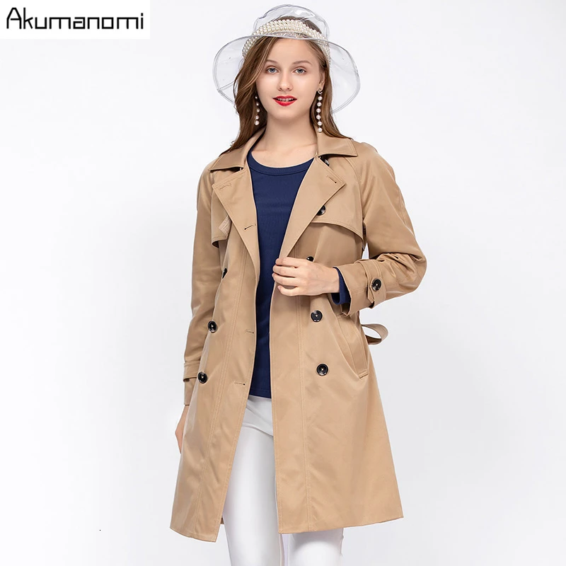

Autumn Spring Trench Plus Size 5xl-l Khaki Casual Turn-down Collar Full Sleeve Sashes Women's Coat Pocket Double Breasted Tops