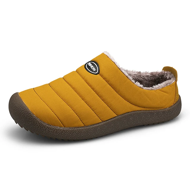 New Men's Slippers Indoor Warm Shoes Plush Flock Male Slippers For Home Hard-wearing Non-slip Outdoor Walking Mans Footwear Yellow