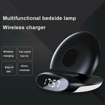

Portable Vertical LED 10W QI With Alarm Clock Dock Digital Bracket Wireless Charger Fast Charging Safe Stand Base Universal