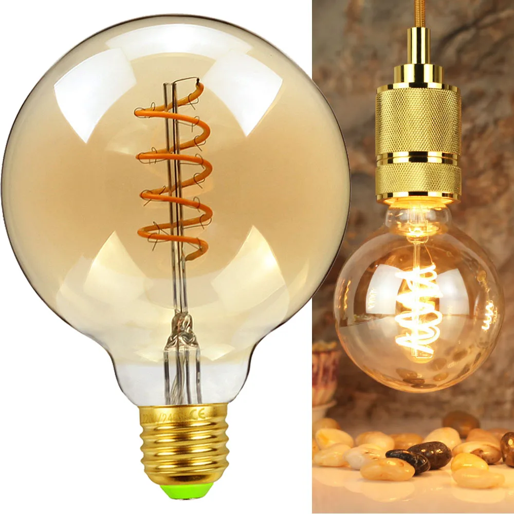 TIANFAN Free Shipping Home Decoration G95 Spiral Filament Edison Led 220V 4W E27 Warm White Amber Decorative Light Bulbs